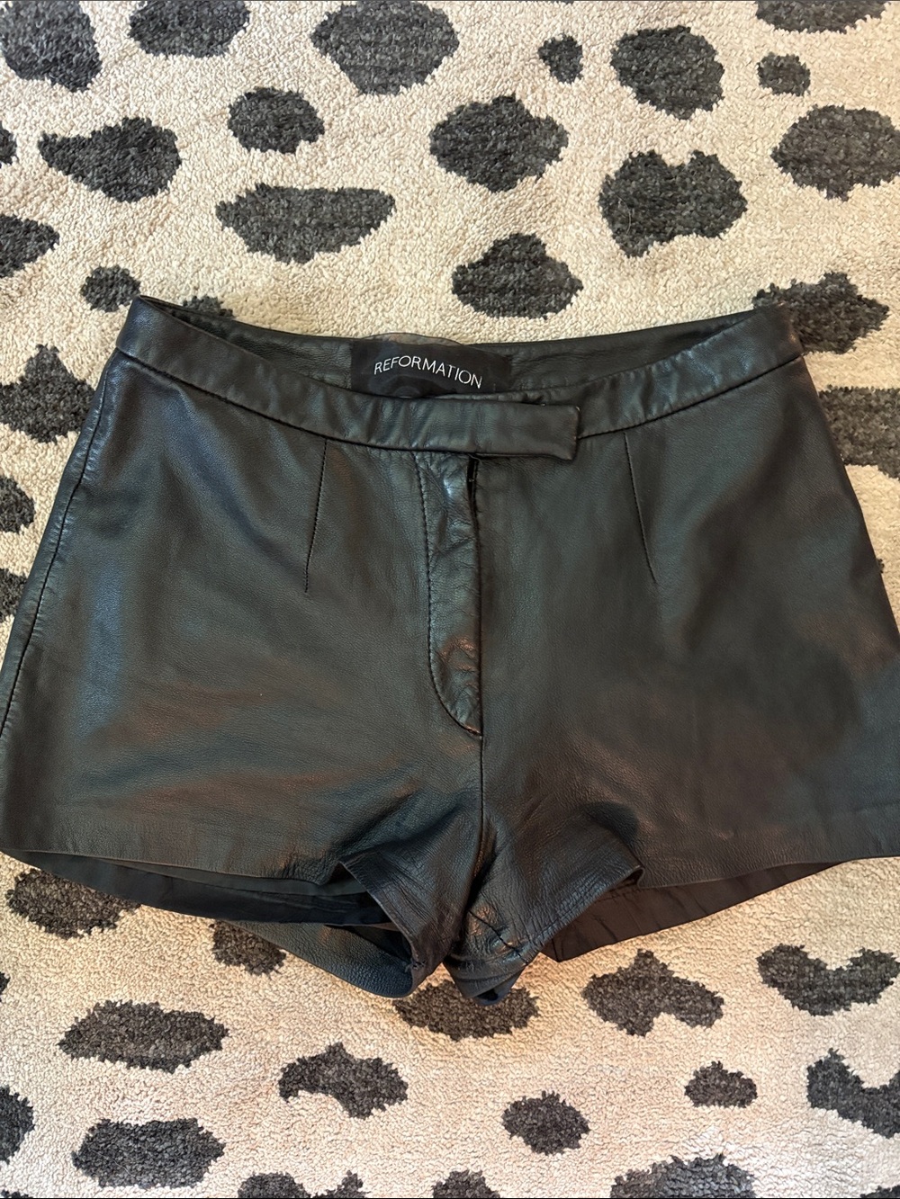 Reformation Black High-Waist Leather Shorts